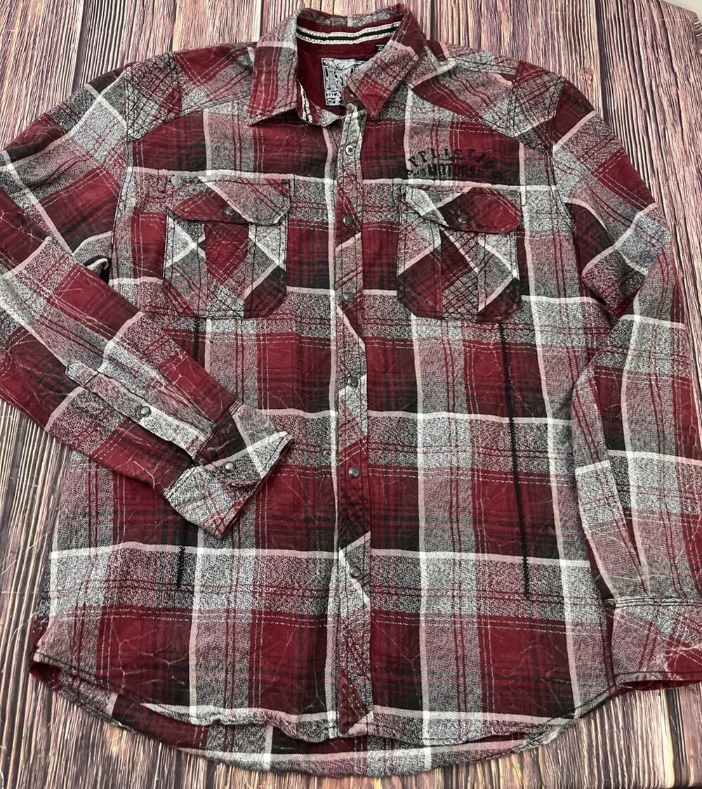 Affliction Buckle Pearl Snap Long Sleeve Embroidered Shirt Men’s Size XL